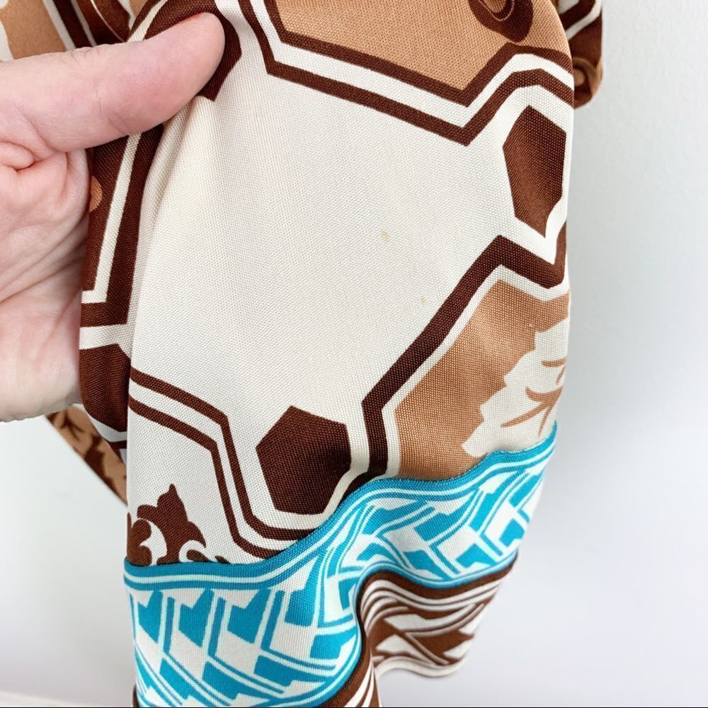 Hale Bob Multicolor Brown/White/Turquoise Geo Print Sleeveless Silk Dress Boho - Picture 8 of 12